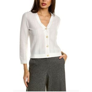 Theory Cotton Blend Cropped Shrunken Cardigan in Ivory NWT Size Petite